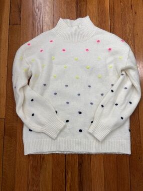 LOFT White Mock Neck Sweater with Multicolor Dots small polka dots